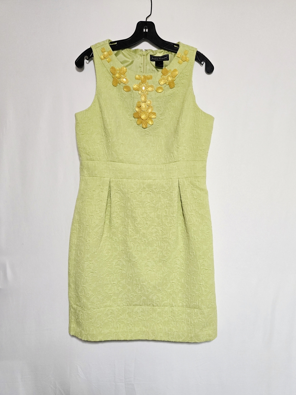 Jessica Howard Dress Womens 14 Lime Green Floral Beaded Sheath Cocktail Midi